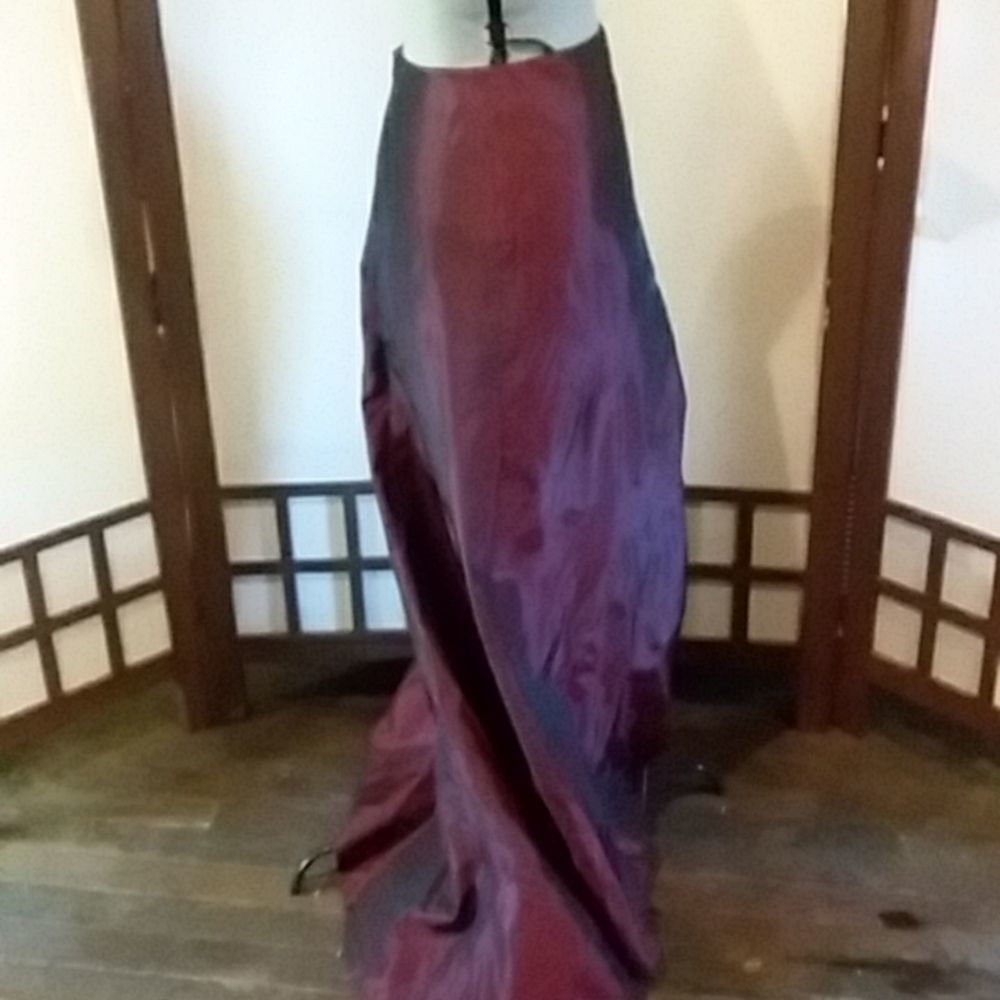Elegant Wine Satin Maxi Skirt - Women